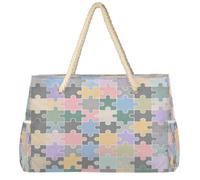 Dusviba Autism Jigsaw Puzzle Print Large Beach Tote Bag with Zipper Waterproof Sandproof Beach Bag with Rope Handles Multiple Pockets for Women Travel Pool Gym Family Vacation Essentials