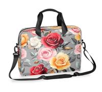 Dusviba Beautiful Colorful Rose Floral Laptop Bag 16 Inch, Slim Business Briefcase for Men Women, Shoulder Bag with Handle & Detachable Strap, Work Office Computer Messenger Bag