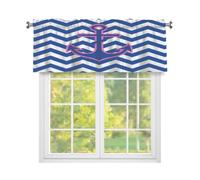 Dusviba Blue Chevron Anchor Curtain Valance 137.2x45.7 cm, Window Valances for Kitchen Bathroom Laundry Room, Rod Pocket Small Window Treatments, Light Filtering Decorative Curtains