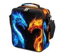 Dusviba Blue Fire Dragon Kids Insulated Lunch Bag, Leakproof Reusable Thermal Tote for Boys Girls, Waterproof Portable Cooler Lunch Box with Shoulder Strap for School Picnic Office Travel