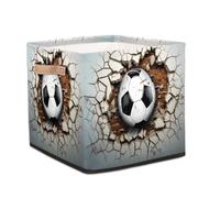 Dusviba Broken Wall Soccer Ball Foldable Storage Cube with Leather Handle, Fabric Organizer Collapsible Laundry Basket for Closet Bedroom Nursery Office Toy Storage 33x33x33 CM