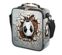 Dusviba Broken Wall Soccer Ball Kids Lunch Bag, Insulated Lunch Box for School Reusable Lunch Tote with Shoulder Strap Leakproof Waterproof for Boys Girls Travel Picnic Camping Outdoor