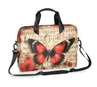 Dusviba Butterfly Music Sheet Flower Laptop Bag 16 Inch, Slim Business Briefcase for Men Women, Shoulder Bag with Handle & Detachable Strap, Work Office Computer Messenger Bag