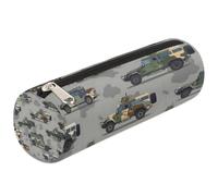 Dusviba Cartoon Military Truck Pattern Round Pencil Case Cylinder Pencil Bag Portable Pen Holder Pouch Multi Purpose Stationery Cosmetic Travel Storage Bag with Zipper for Kids Teens Adults