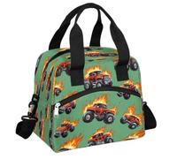 Dusviba Cartoon Trucks Fire Pattern Insulated Lunch Bag