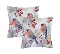 Dusviba Christmas Bird Rowan Bullfinch Pillow Covers 16x16 Set of 2, Decorative Throw Pillow Shams Cases for Couch Sofa Bed, Hidden Zipper Soft Polyester Cushion Covers