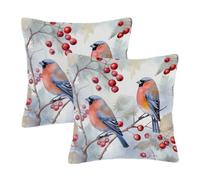 Dusviba Christmas Bird Rowan Bullfinch Pillow Covers 18x18 Set of 2, Decorative Throw Pillow Shams Cases for Couch Sofa Bed, Hidden Zipper Soft Polyester Cushion Covers