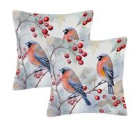Dusviba Christmas Bird Rowan Bullfinch Pillow Covers 20x20 Set of 2, Decorative Throw Pillow Shams Cases for Couch Sofa Bed, Hidden Zipper Soft Polyester Cushion Covers