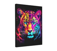 Dusviba Colorful Neon Leopard Jaguar Wall Art Poster Framed Canvas Wall Art 30x40 cm HD Print Artwork Modern Home Decor Ready to Hang Canvas Painting for Living Room Bedroom Office Decor