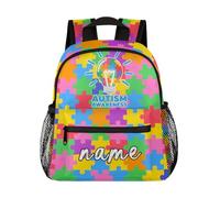 Dusviba Custom Kids Backpack, Autism Awareness Personalized Name Backpack for Boys Girls, Waterproof Lightweight Toddler School Bag with Chest Strap 12 In (Light Bulb)