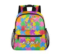 Dusviba Custom Kids Backpack, Autism Awareness Personalized Name Backpack for Boys Girls, Waterproof Lightweight Toddler School Bag with Chest Strap 12 In (Abstract Dinosaur)