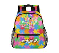 Dusviba Custom Kids Backpack, Autism Awareness Personalized Name Backpack for Boys Girls, Waterproof Lightweight Toddler School Bag with Chest Strap 12 In (Octopus)