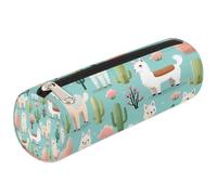 Dusviba Cute Animal AlpacaCactus Round Pencil Case Cylinder Pencil Bag Portable Pen Holder Pouch Multi Purpose Stationery Cosmetic Travel Storage Bag with Zipper for Kids Teens Adults