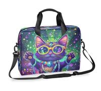 Dusviba Cute Cartoon Cat Mardi Gras Laptop Bag 16 Inch, Slim Business Briefcase for Men Women, Shoulder Bag with Handle & Detachable Strap, Work Office Computer Messenger Bag
