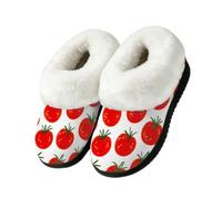 Dusviba Cute Red Tomato Pattern Plush House Slippers for Women 8.5-9