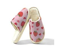 Dusviba Cute Strawberry Red Heart Indoor House Slippers for Women Men, Warm Plush Lined Slip On Slippers Bedroom Footwear with Thick EVA Non Slip Sole, Cozy Closed Toe Home Shoes Size L