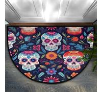 Dusviba Day of the Dead Sugar Skull Half Round Doormat, Non-Slip Entryway Rug, Soft Absorbent Microfiber, Indoor Half Circle Door Mat for Hallway Bedroom Garage Patio Home Decor 24 x 36 In