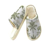Dusviba Elephant Palm Tree Pattern Indoor House Slippers for Women Men, Warm Plush Lined Slip On Slippers Bedroom Footwear with Thick EVA Non Slip Sole, Cozy Closed Toe Home Shoes Size M