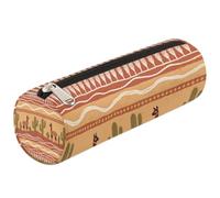 Dusviba Ethnic Alpaca Cactus Pattern Round Pencil Case Cylinder Pencil Bag Portable Pen Holder Pouch Multi Purpose Stationery Cosmetic Travel Storage Bag with Zipper for Kids Teens Adults