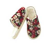Dusviba Fruit Red Apples Indoor House Slippers for Women Men, Warm Plush Lined Slip On Slippers Bedroom Footwear with Thick EVA Non Slip Sole, Cozy Closed Toe Home Shoes Size M