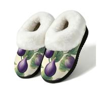 Dusviba Fruits Fig Leaves Pattern Plush House Slippers for Women 9.5-10.5