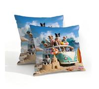 Dusviba Funny Beach Dogs Pattern Waterproof Outdoor Pillow Cover 45x45 cm, Set of 2 Decorative Throw Pillow Cover with Hidden Zipper, Polyester Cushion Cover for Patio Garden Sofa Couch