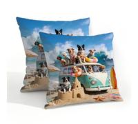 Dusviba Funny Beach Dogs Pattern Waterproof Outdoor Pillow Cover 50x50 cm, Set of 2 Decorative Throw Pillow Cover with Hidden Zipper, Polyester Cushion Cover for Patio Garden Sofa Couch