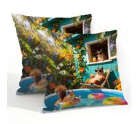 Dusviba Funny Summer Squirrel Waterproof Outdoor Pillow Cover 55x55 cm, Set of 2 Decorative Throw Pillow Cover with Hidden Zipper, Polyester Cushion Cover for Patio Garden Sofa Couch