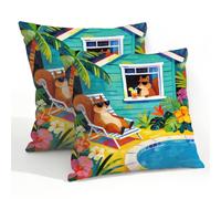 Dusviba Funny Tropical Squirrel Waterproof Outdoor Pillow Cover 55x55 cm, Set of 2 Decorative Throw Pillow Cover with Hidden Zipper, Polyester Cushion Cover for Patio Garden Sofa Couch