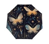 Dusviba Galaxy Butterfly Leaves Folding Umbrella Lightweight Travel Umbrella, Compact UV Protection Parasol, Windproof Waterproof Portable Sun & Rain Umbrella for Women Men