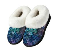 Dusviba Galaxy Mermaid Scales Plush House Slippers for Women 7-8