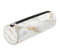 Dusviba Gold White Marble Pattern Round Pencil Case Cylinder Pencil Bag Portable Pen Holder Pouch Multi Purpose Stationery Cosmetic Travel Storage Bag with Zipper for Kids Teens Adults