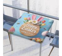 Dusviba Happy Easter Wooden Sign Square Fitted Tablecloth 86.36x86.36 cm, Polyester Table Cover with Elastic Edge Waterproof Spill Proof Table Cover for Dining Kitchen Picnic Indoor Outdoor