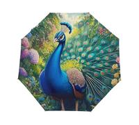 Dusviba Majestic Peacock Feather Folding Umbrella Lightweight Travel Umbrella, Compact UV Protection Parasol, Windproof Waterproof Portable Sun & Rain Umbrella for Women Men