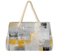Dusviba Modern Yellow Grey Art Texture Large Beach Tote Bag with Zipper Waterproof Sandproof Beach Bag with Rope Handles Multiple Pockets for Women Travel Pool Gym Family Vacation Essentials