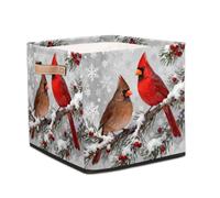Dusviba Northern Cardinal Birds Foldable Storage Cube with Leather Handle, Fabric Organizer Collapsible Laundry Basket for Closet Bedroom Nursery Office Toy Storage 33x33x33 CM
