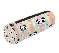 Dusviba Panda Stars Colorful Stripe Round Pencil Case Cylinder Pencil Bag Portable Pen Holder Pouch Multi Purpose Stationery Cosmetic Travel Storage Bag with Zipper for Kids Teens Adults