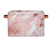 Dusviba Pink Rose Gold Marble Print Rectangular Storage Basket with Leather Handles, Foldable Fabric Storage Bin for Closet Bathroom Living Room Office Toy Organizer Laundry Basket