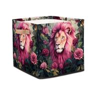 Dusviba Regal Lion Forest Rose Foldable Storage Cube with Leather Handle, Fabric Organizer Collapsible Laundry Basket for Closet Bedroom Nursery Office Toy Storage 33x33x33 CM