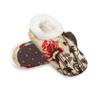 Dusviba Retro Style Ink Rose Slippers for Women Men, Warm Fuzzy Indoor House Shoes with Non-Slip Sole, Cozy Plush Winter Home Bedroom Slippers for Office Travel Hotel Gifts Size XL