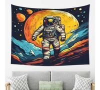 Dusviba Retro Universe Astronaut Tapestry Wall Hanging Large Polyester Tapestry Aesthetic Room Decor Dorm Wall Decor Beach Throw Picnic Blanket Bedspread Sofa Cover with Hooks Clips 203x152 cm