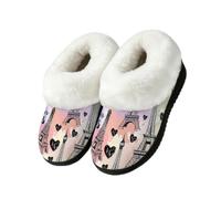 Dusviba Romantic Hand Drawn Paris Plush House Slippers for Women 8.5-9
