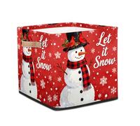 Dusviba Snowman Cardinals Holly Foldable Storage Cube with Leather Handle, Fabric Organizer Collapsible Laundry Basket for Closet Bedroom Nursery Office Toy Storage 33x33x33 CM