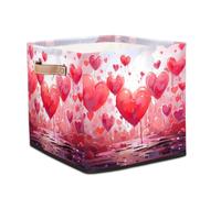 Dusviba Splashed Art Valentines Love Heart Foldable Storage Cube with Leather Handle, Fabric Organizer Collapsible Laundry Basket for Closet Bedroom Nursery Office Toy Storage 13x13x13 Inch