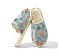 Dusviba Spring Red White Flower Indoor House Slippers for Women Men, Warm Plush Lined Slip On Slippers Bedroom Footwear with Thick EVA Non Slip Sole, Cozy Closed Toe Home Shoes Size S