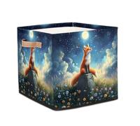 Dusviba Starry Sky Fox Daisy Foldable Storage Cube with Leather Handle, Fabric Organizer Collapsible Laundry Basket for Closet Bedroom Nursery Office Toy Storage 33x33x33 CM