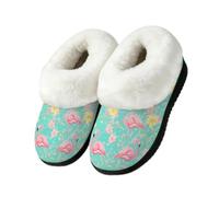 Dusviba Summer Flamingo Floral Pattern Plush House Slippers for Women 8.5-9