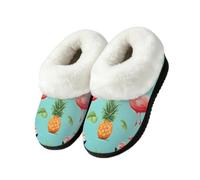Dusviba Summer Pineapple Flamingo Plush House Slippers for Women 11-11.5