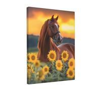 Dusviba Sunset Sunflower Horse Wall Art Poster Framed Canvas Wall Art 30x40 cm HD Print Artwork Modern Home Decor Ready to Hang Canvas Painting for Living Room Bedroom Office Decor
