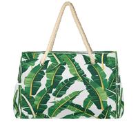 Dusviba Tropical Banana Leaves Large Beach Tote Bag with Zipper Waterproof Sandproof Beach Bag with Rope Handles Multiple Pockets for Women Travel Pool Gym Family Vacation Essentials